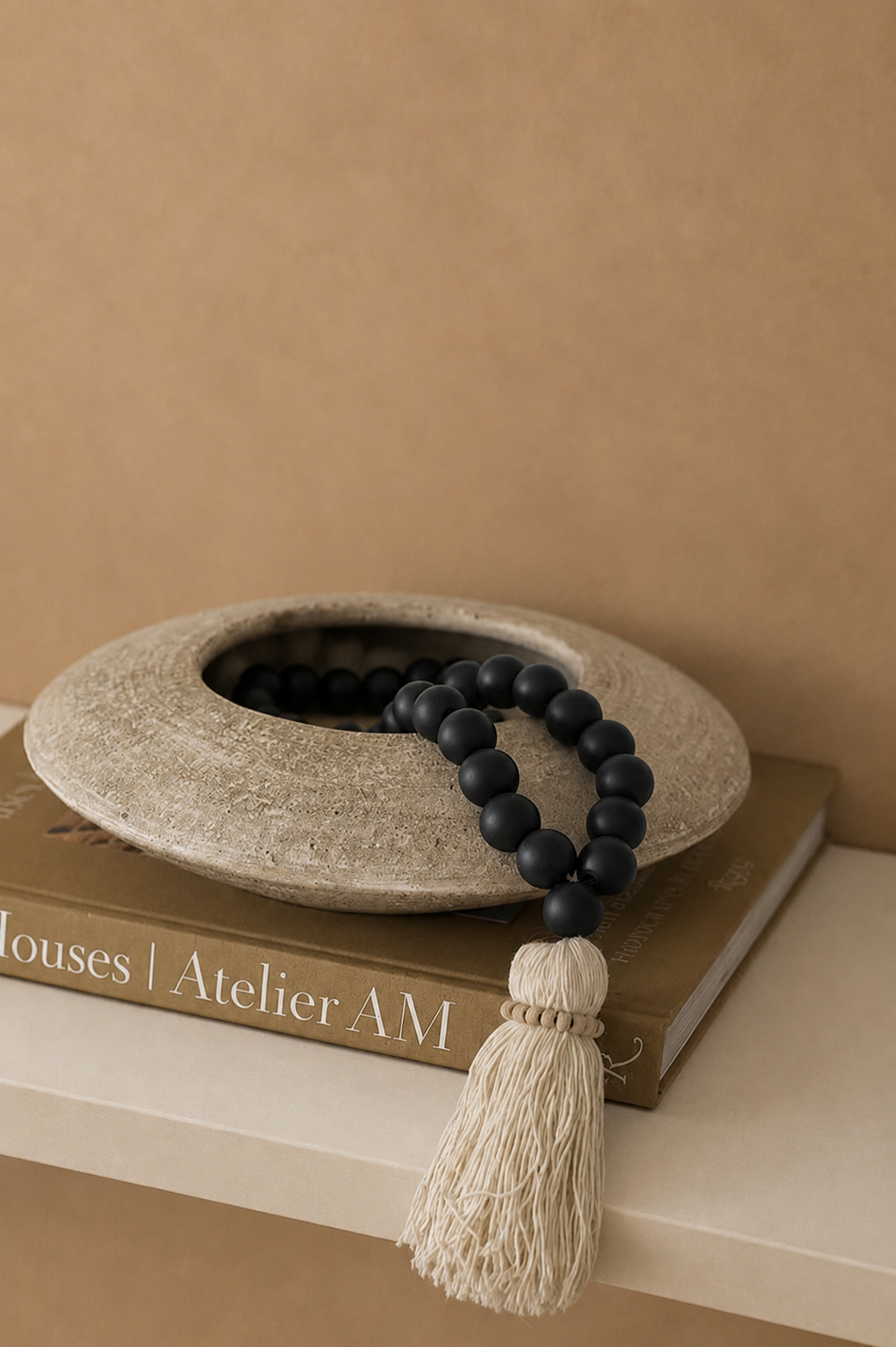 Rustic Black Wooden Bead Garland with Jute Tassels