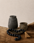 Black Wooden Bead Garland with Jute Tassels – Handmade Rustic Décor